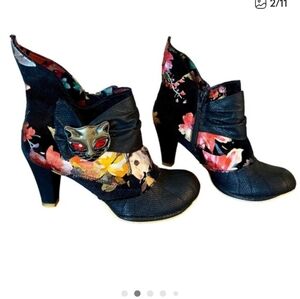 Irregular Choice Miaow cat embellished black floral heels 39